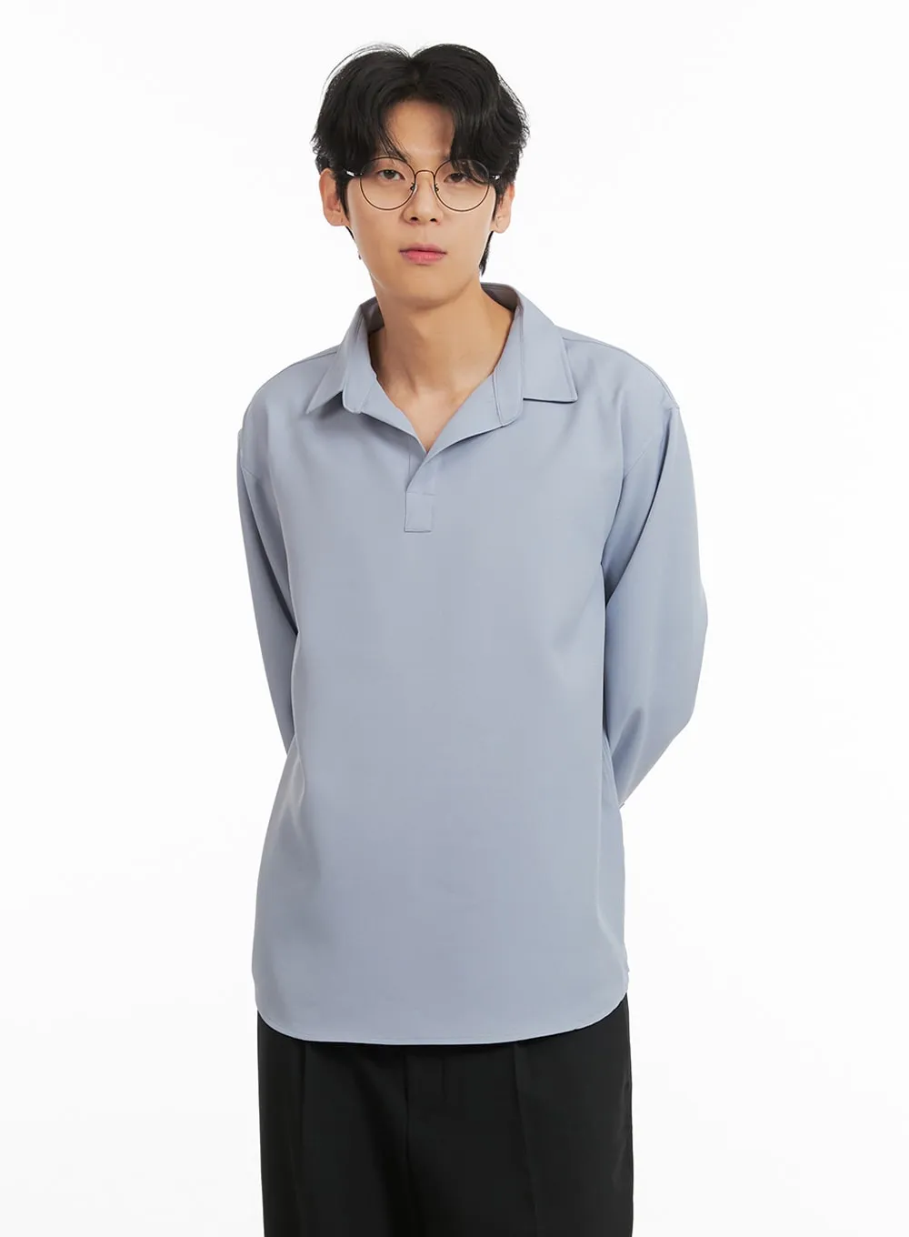 IA401 Men's V-Neck Long Sleeve Solid Shirt