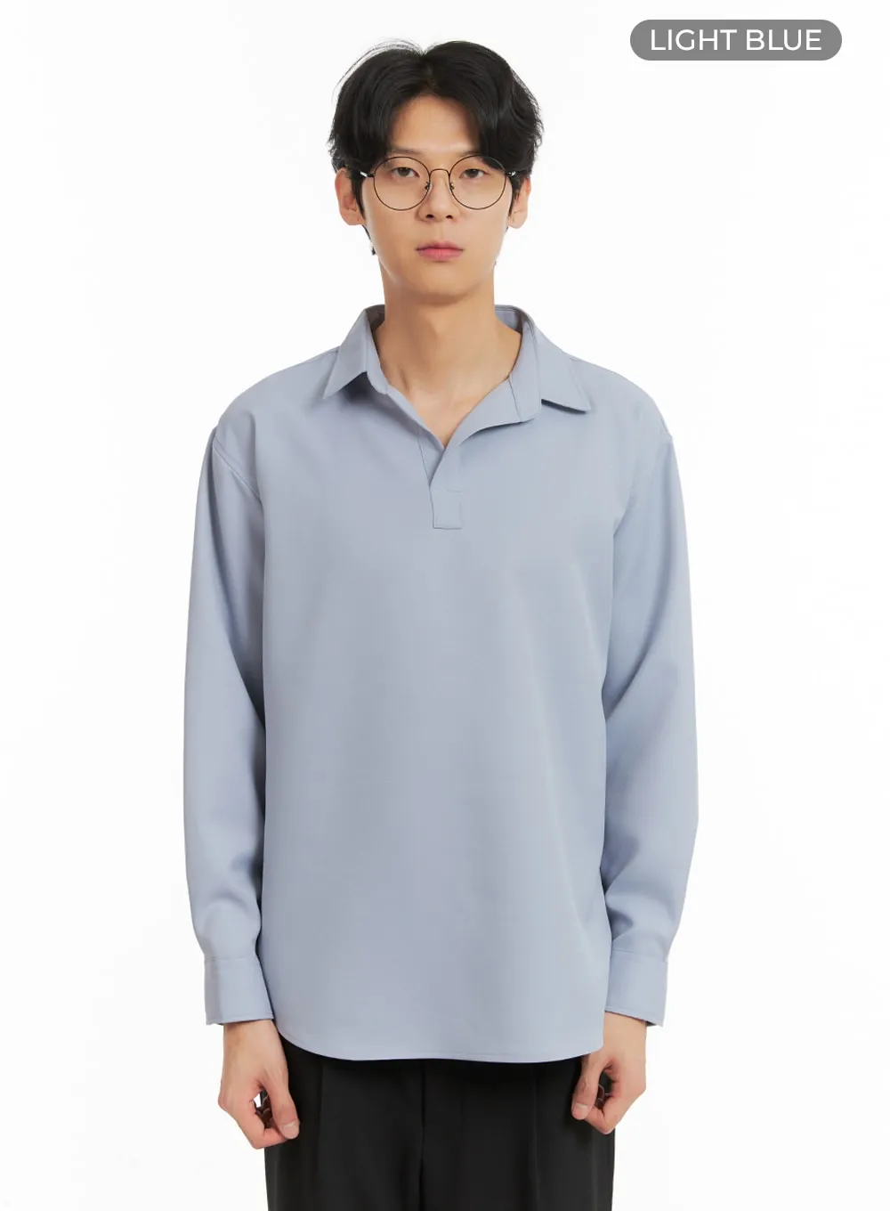 IA401 Men's V-Neck Long Sleeve Solid Shirt