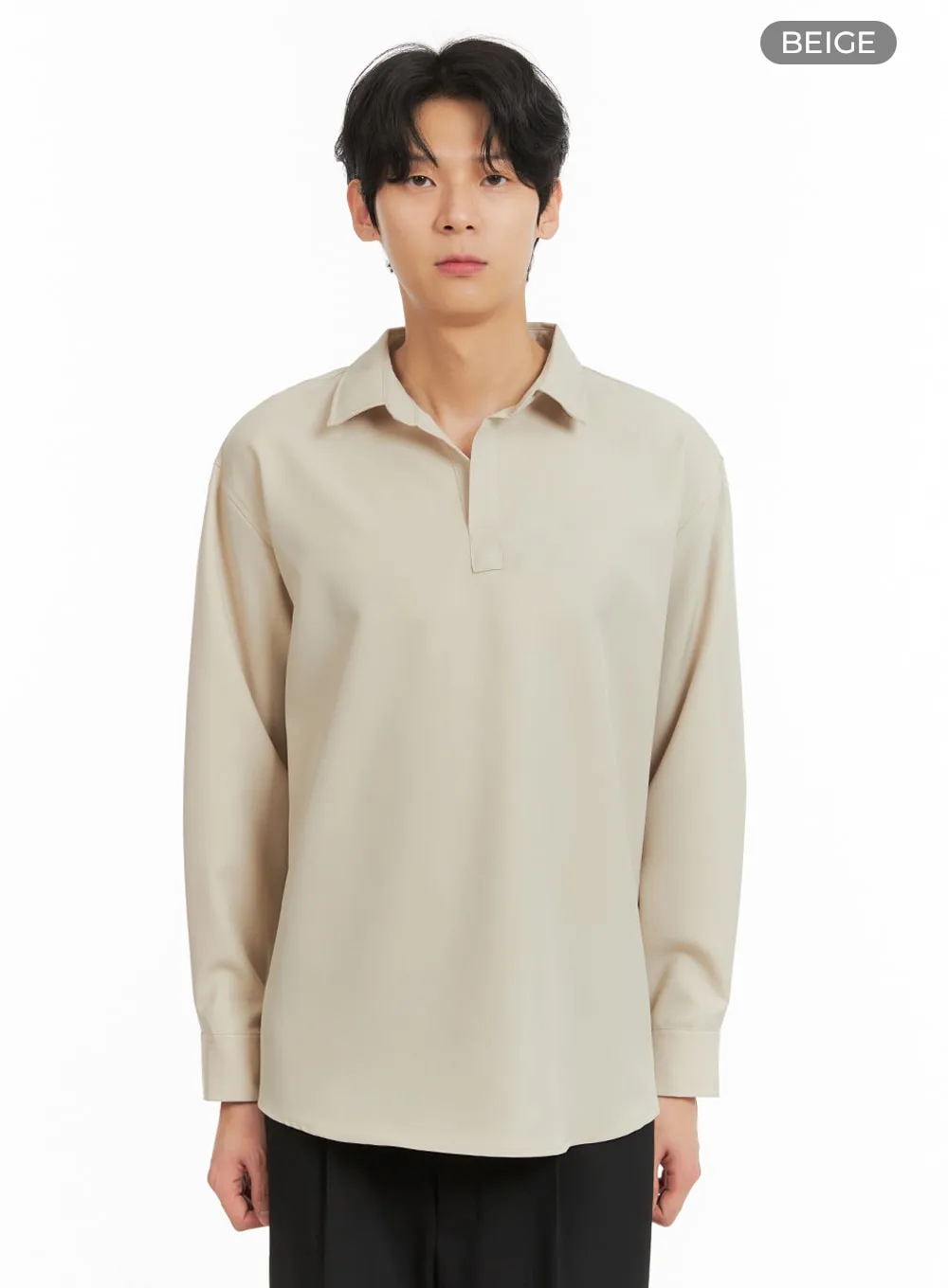 IA401 Men's V-Neck Long Sleeve Solid Shirt