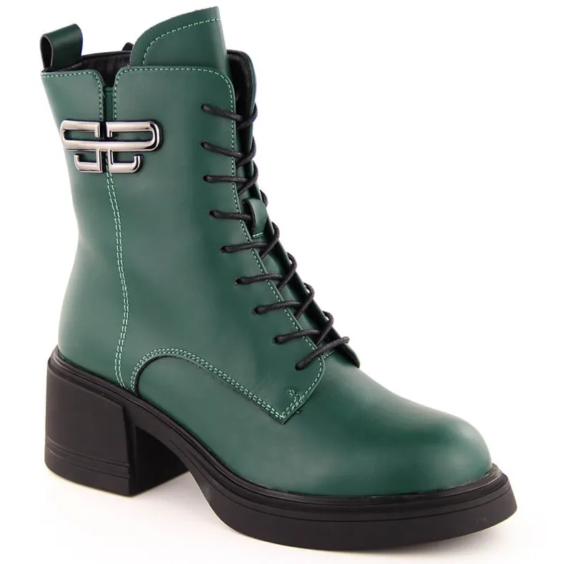 Insulated Green Women's Leather Platform Heeled Ankle Boots by Vinceza 66682