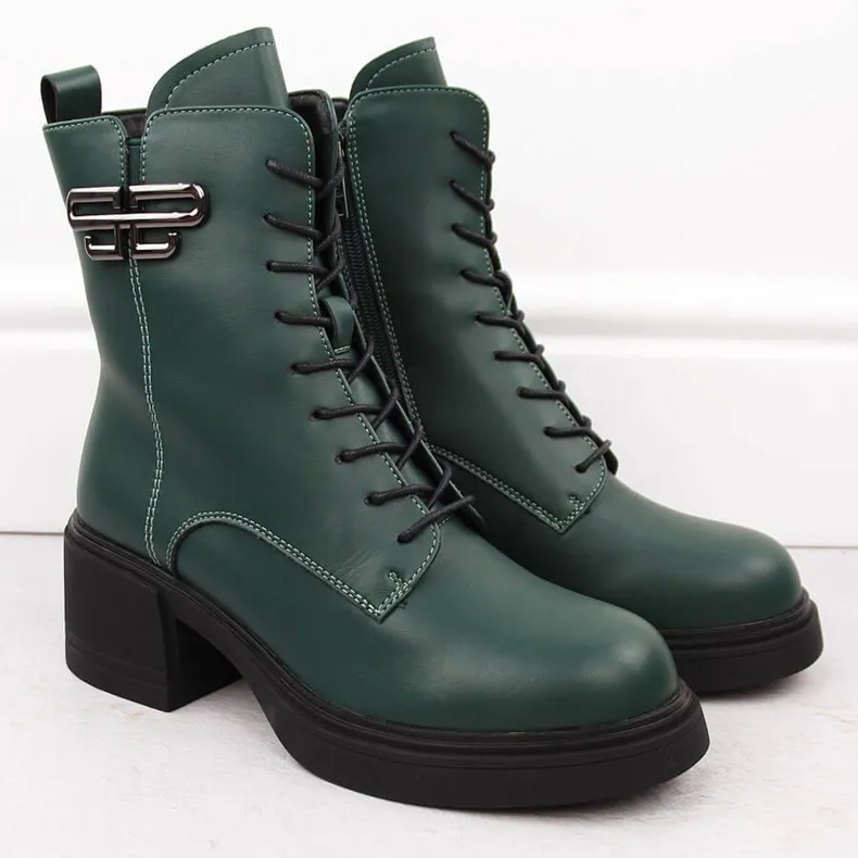 Insulated Green Women's Leather Platform Heeled Ankle Boots by Vinceza 66682