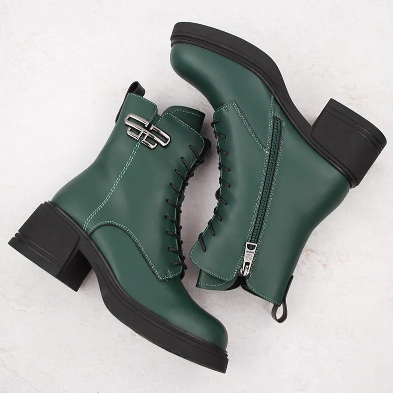 Insulated Green Women's Leather Platform Heeled Ankle Boots by Vinceza 66682