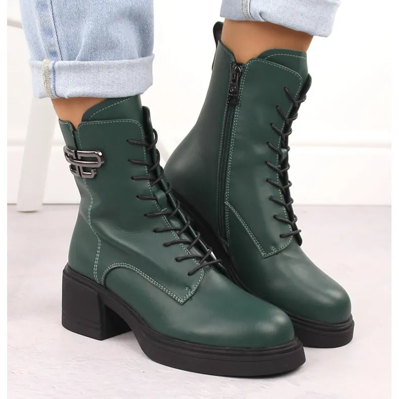 Insulated Green Women's Leather Platform Heeled Ankle Boots by Vinceza 66682