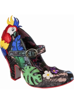 Irregular Choice Parrot Paradise 50's Black Pumps