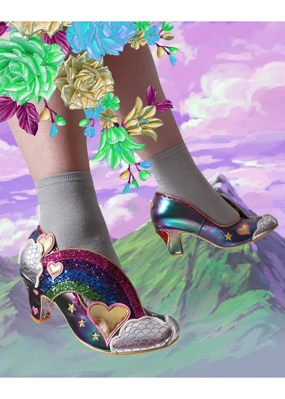 Irregular Choice Summer Showers Purple Rainbow 70's Pumps