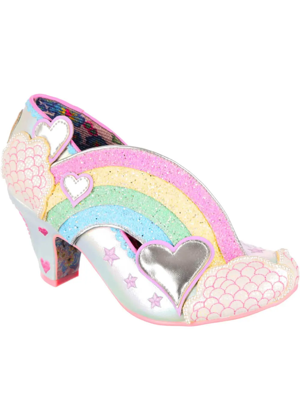 Irregular Choice Summer Showers Soft Blue Rainbow 70's Pumps