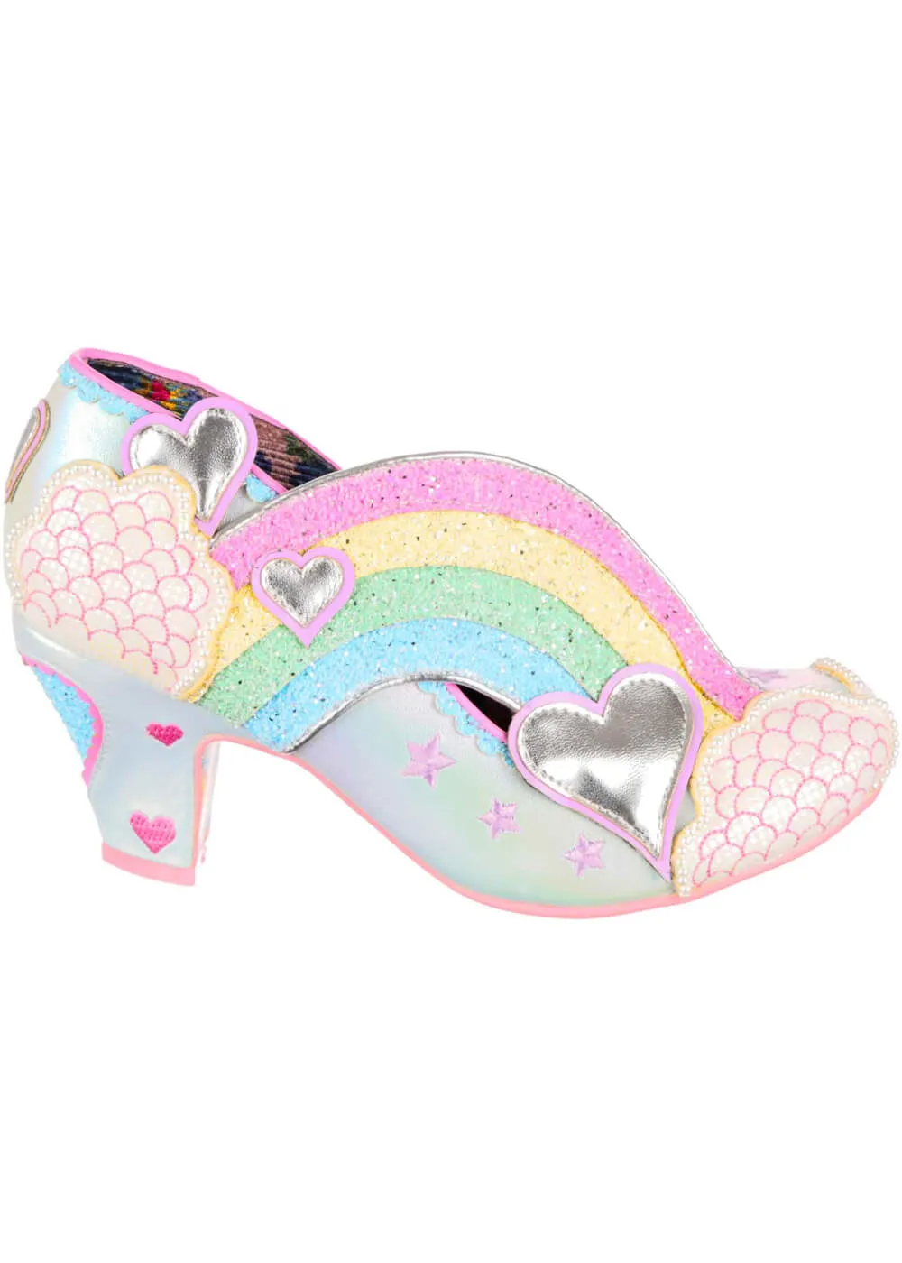 Irregular Choice Summer Showers Soft Blue Rainbow 70's Pumps