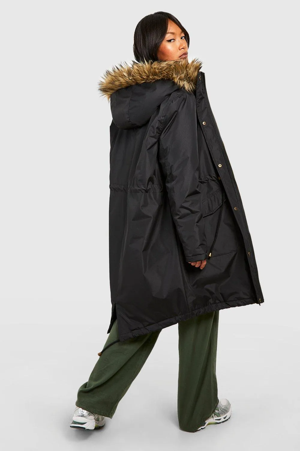 Faux Fur Trim Longline Parka