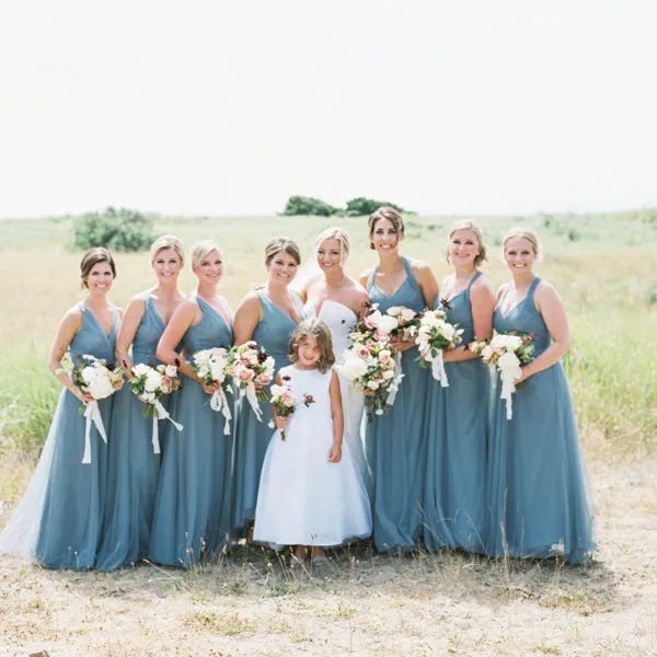 Jade Tulle V-neck Open Back Bridesmaid Gown