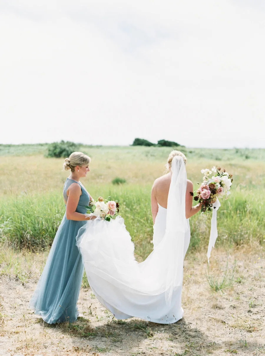 Jade Tulle V-neck Open Back Bridesmaid Gown