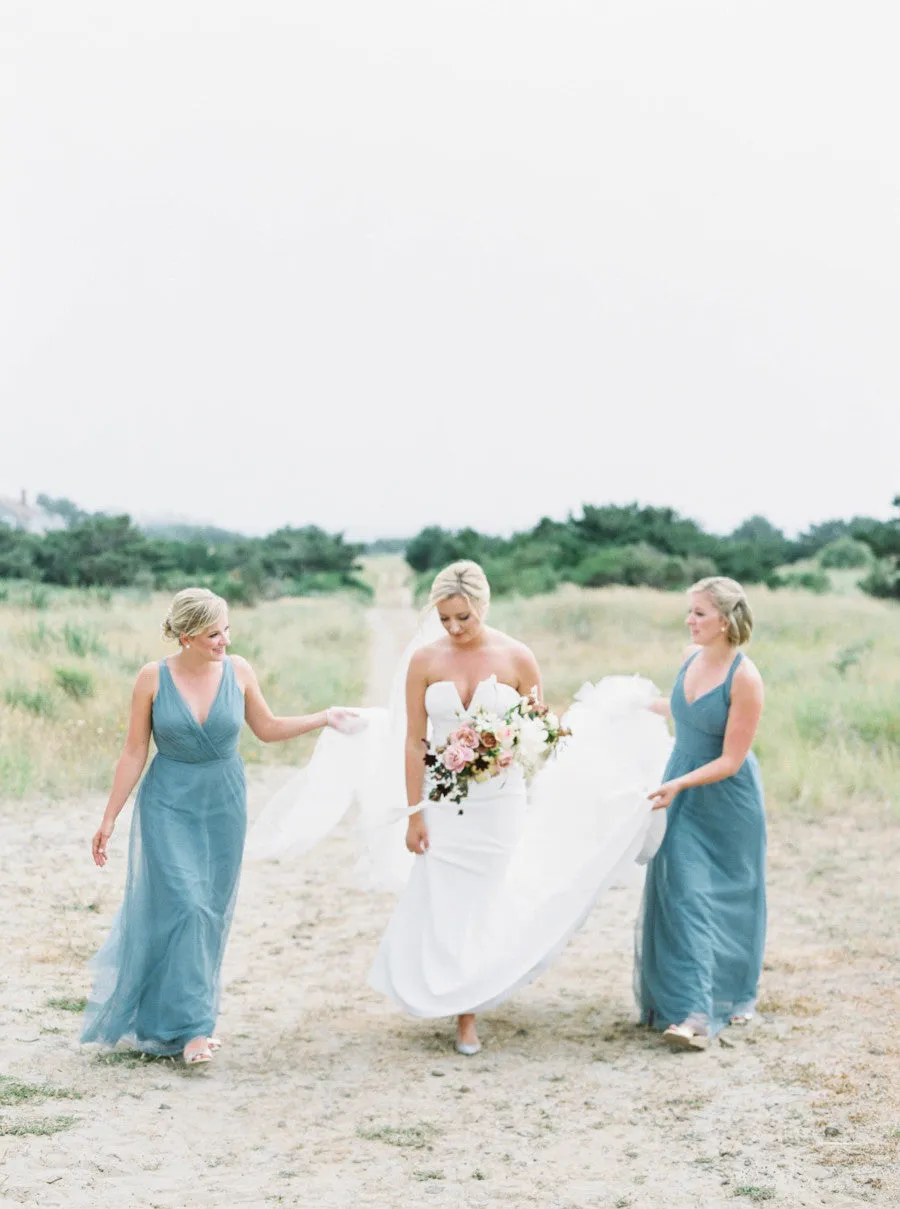 Jade Tulle V-neck Open Back Bridesmaid Gown