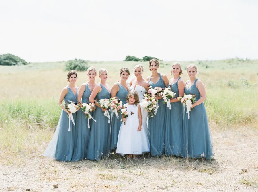 Jade Tulle V-neck Open Back Bridesmaid Gown