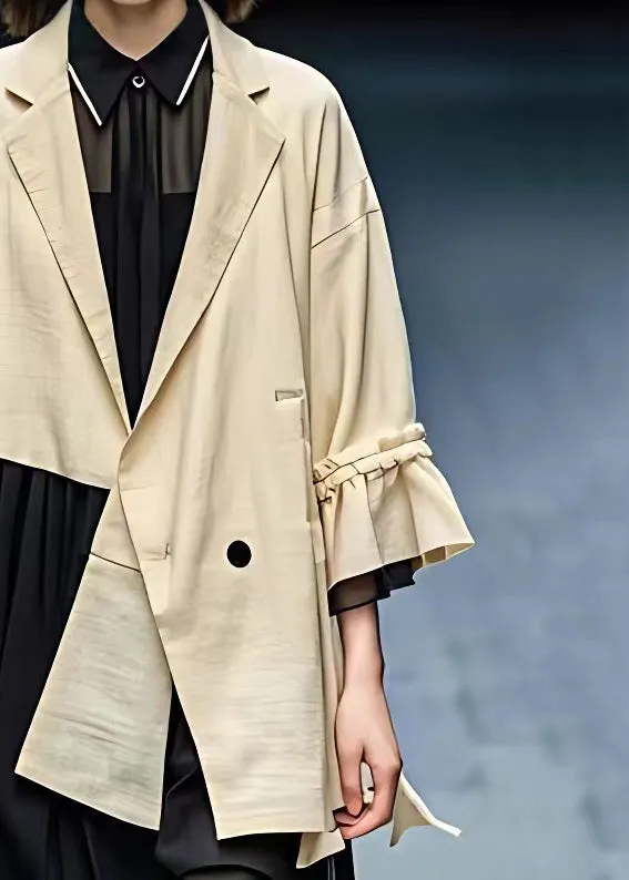 Khaki Button-Up Cotton Coats with Notched Collar