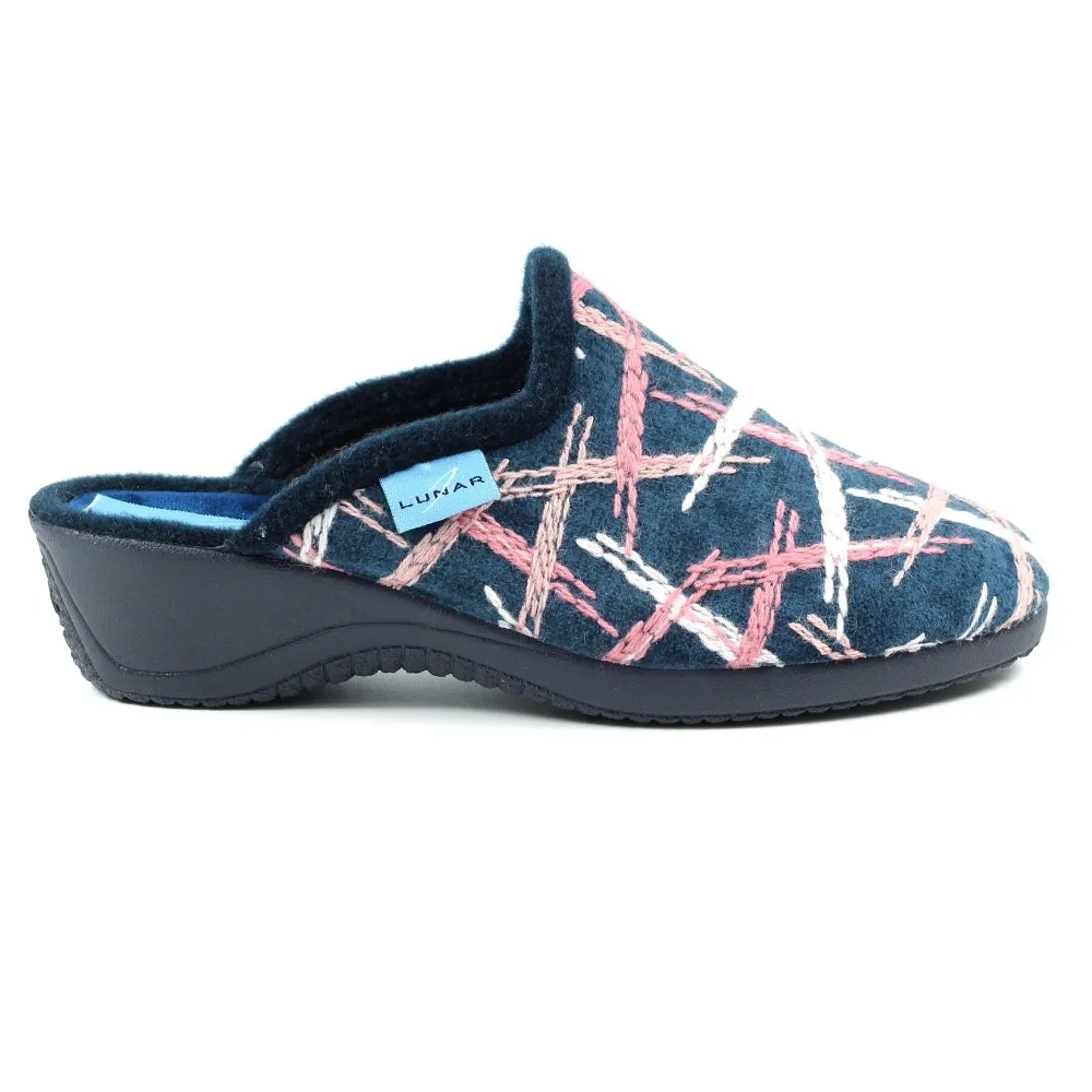 Navy/Pink Lunar Erin Women's Bedroom Slippers with Wedge Heel