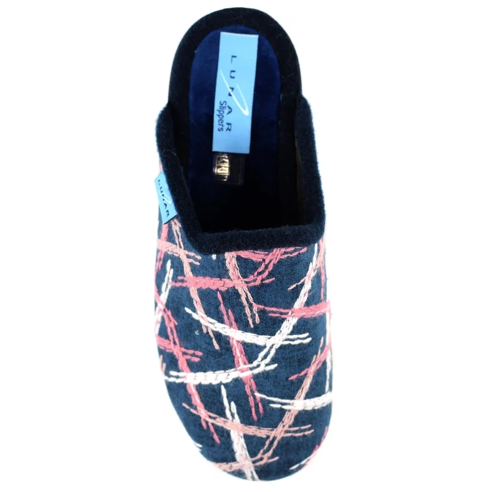 Navy/Pink Lunar Erin Women's Bedroom Slippers with Wedge Heel