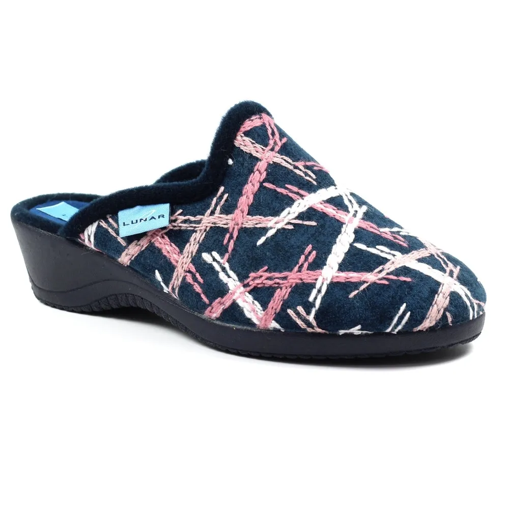 Navy/Pink Lunar Erin Women's Bedroom Slippers with Wedge Heel