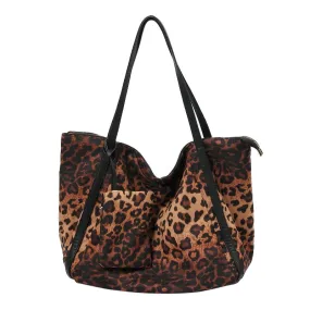 Leopard Cotton Lady Shoulder Bags with Clutches Pocket