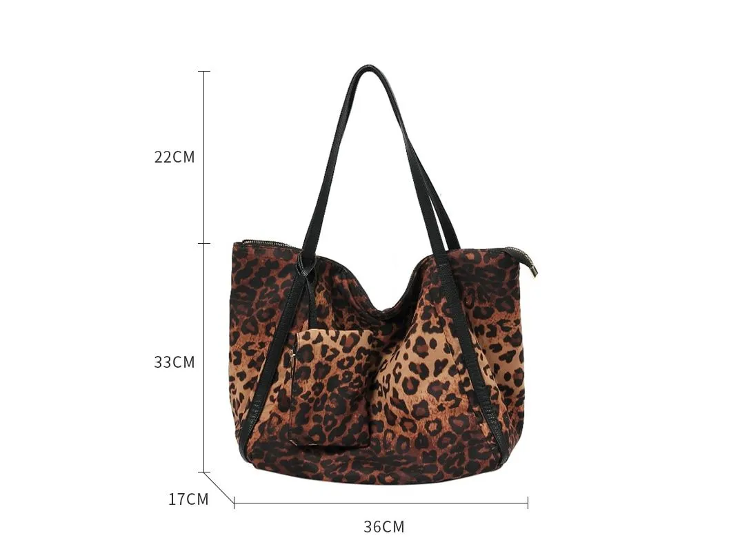 Leopard Cotton Lady Shoulder Bags with Clutches Pocket