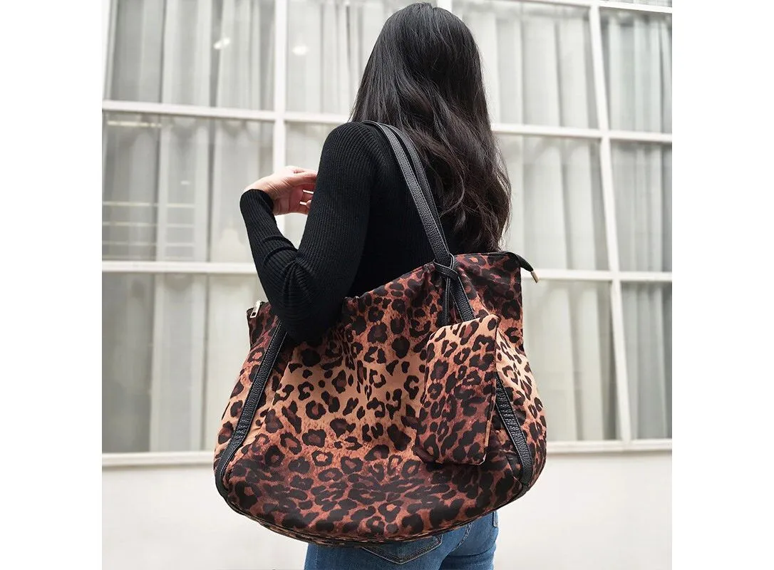 Leopard Cotton Lady Shoulder Bags with Clutches Pocket