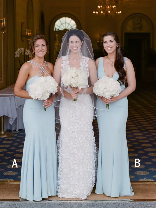 Light Blue Chiffon Mermaid Bridesmaid Gown