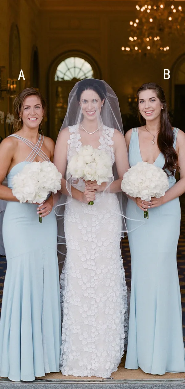 Light Blue Chiffon Mermaid Bridesmaid Gown