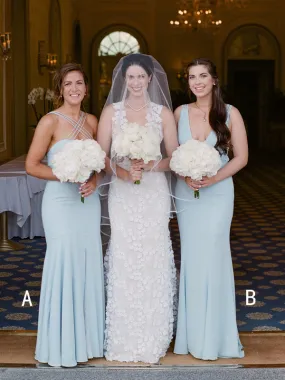 Light Blue Chiffon Mermaid Bridesmaid Gown