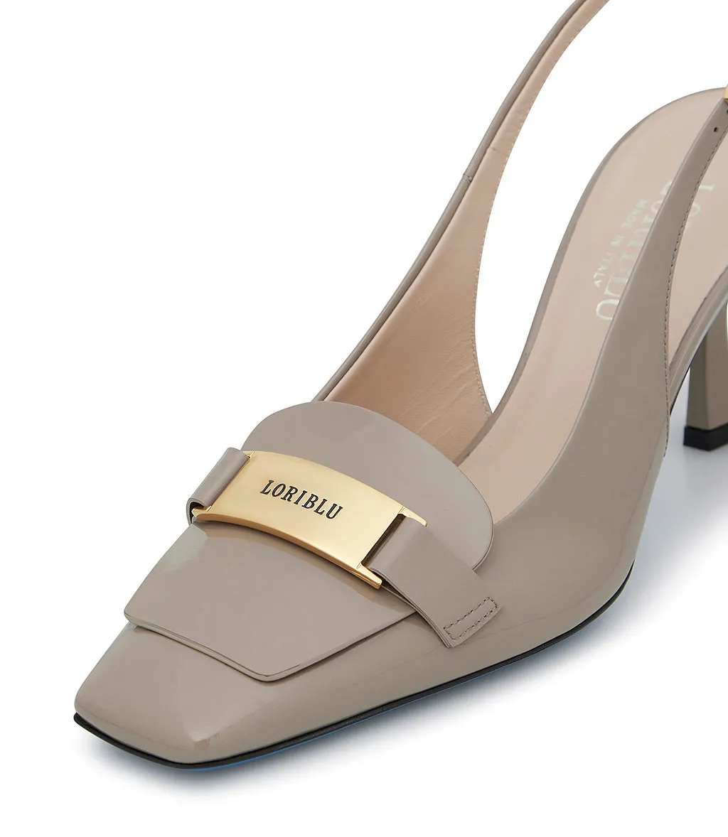 Logo mud-tone slingback heels