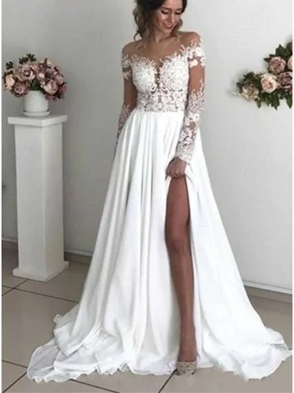 Elegant Wedding Gown with Long Sleeve Applique Tulle