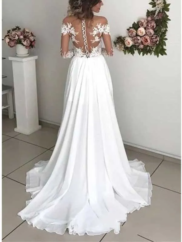 Elegant Wedding Gown with Long Sleeve Applique Tulle