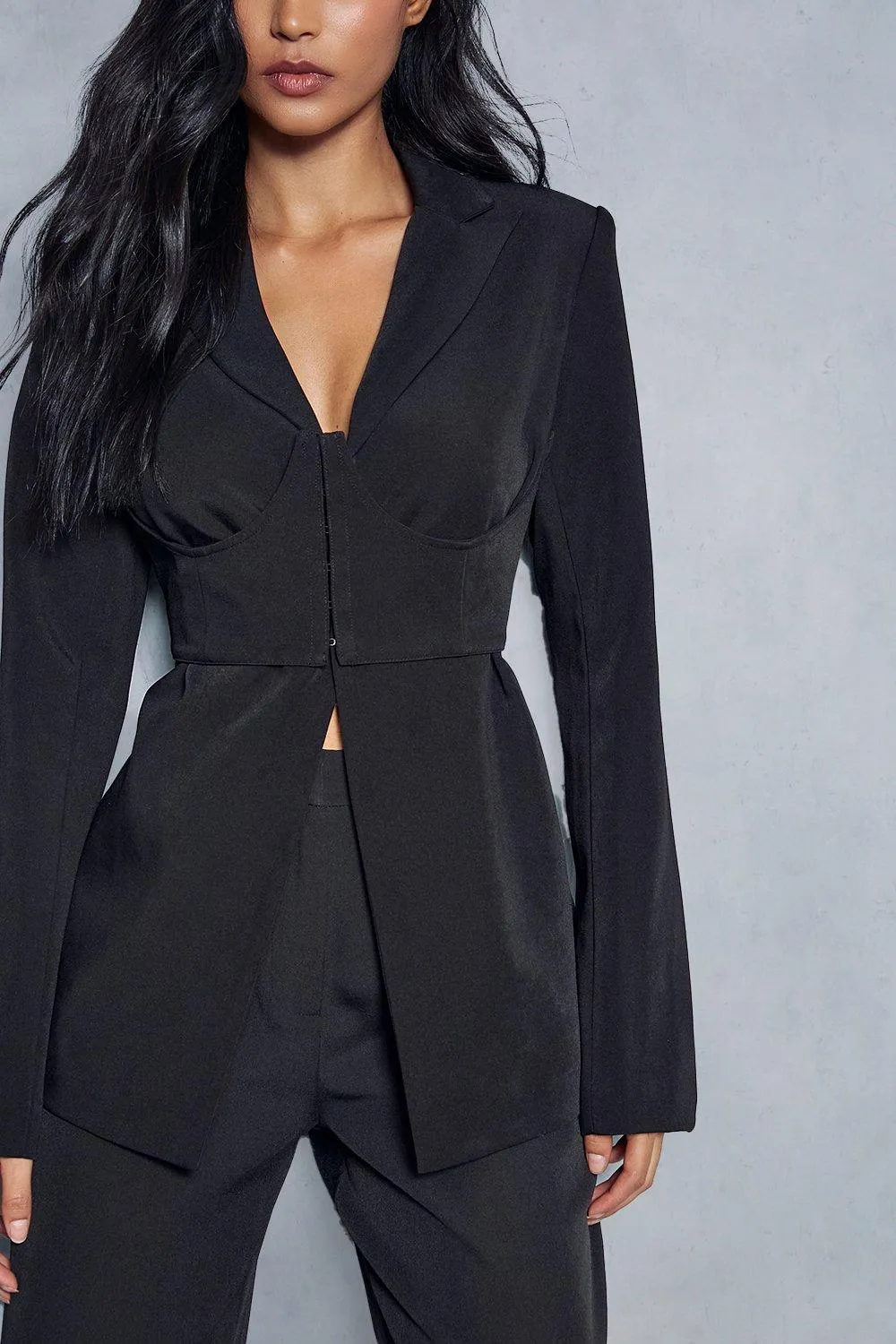 Longline Blazer with Corset Detail