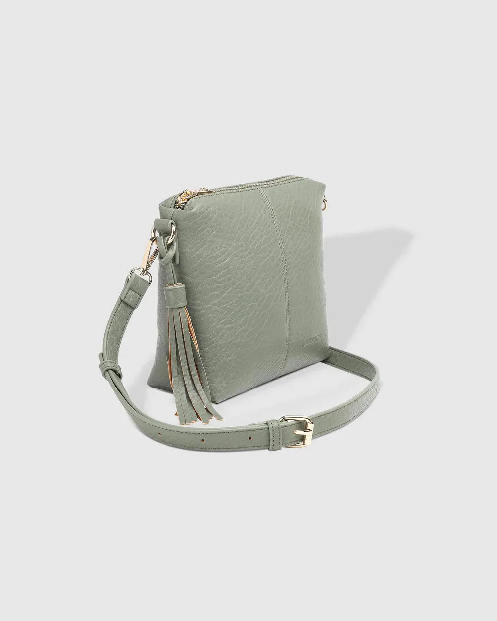 Kasey Light Khaki Crossbody Bag with Logo Strap by Louenhide