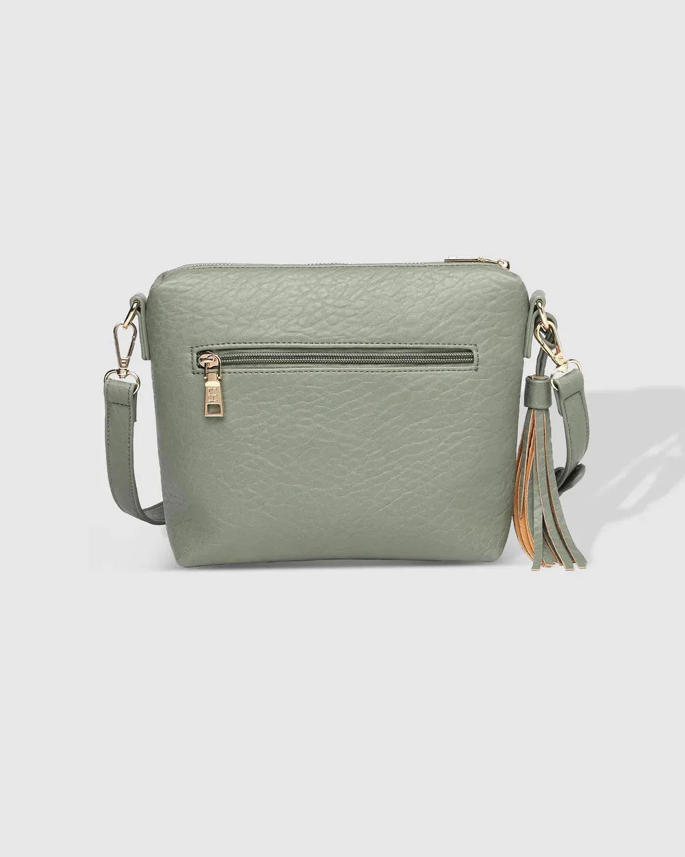 Kasey Light Khaki Crossbody Bag with Logo Strap by Louenhide