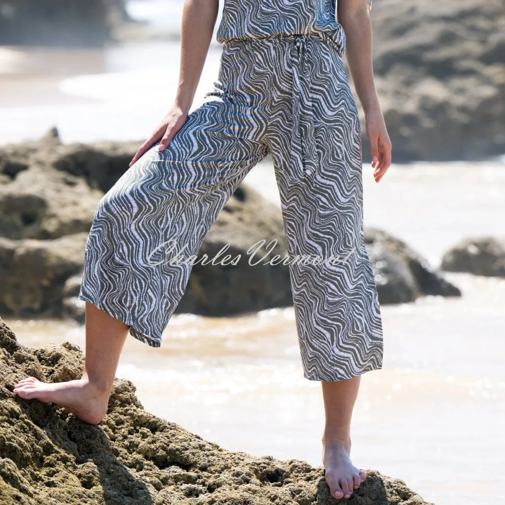 Marble Wave Print 7408-123 Khaki White Culotte Trouser