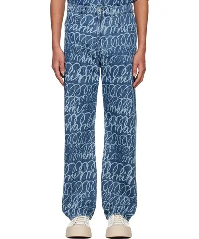 Marni Blue Scribble Motif Jeans