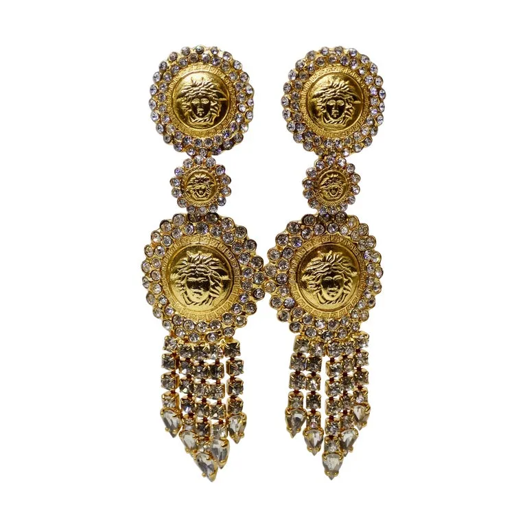 Gianni Versace Rhinestone Medusa Earrings