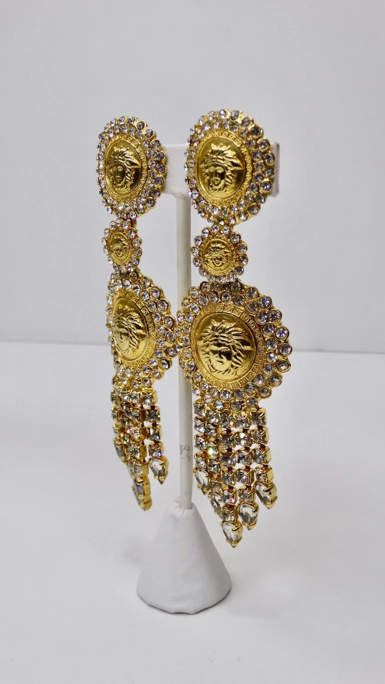 Gianni Versace Rhinestone Medusa Earrings