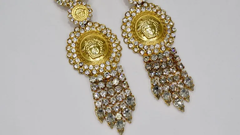 Gianni Versace Rhinestone Medusa Earrings