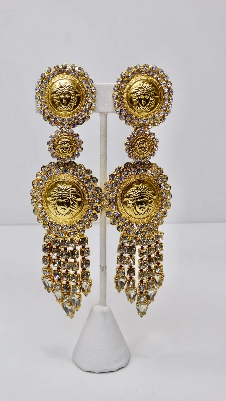 Gianni Versace Rhinestone Medusa Earrings