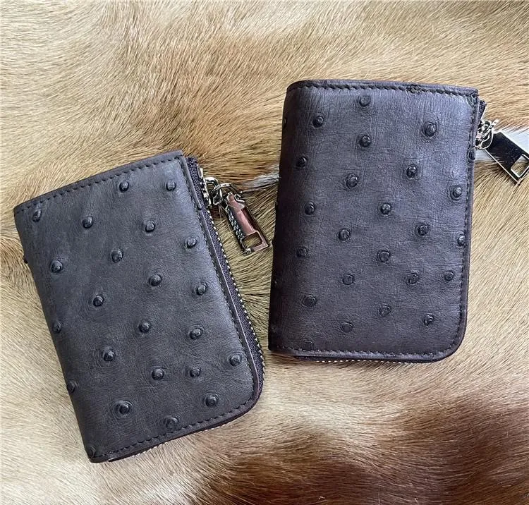 Men's Ostrich Pattern Leather Coin Pocket Wallet