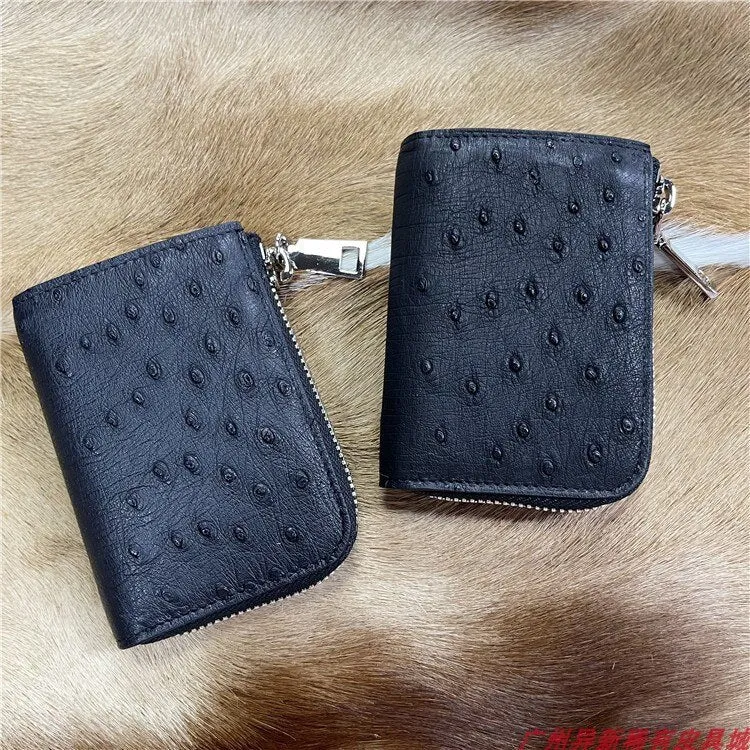 Men's Ostrich Pattern Leather Coin Pocket Wallet