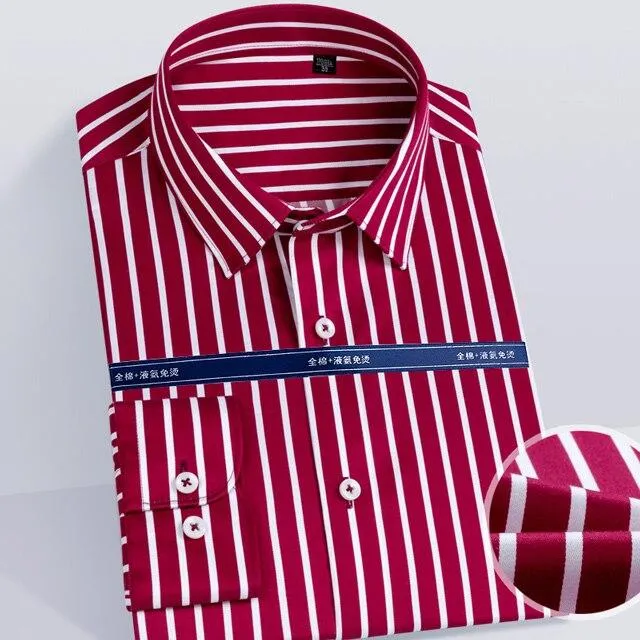 Non Iron Long Sleeve Color Striped Cotton Shirts for Men