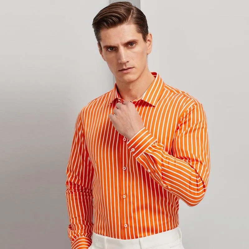 Non Iron Long Sleeve Color Striped Cotton Shirts for Men