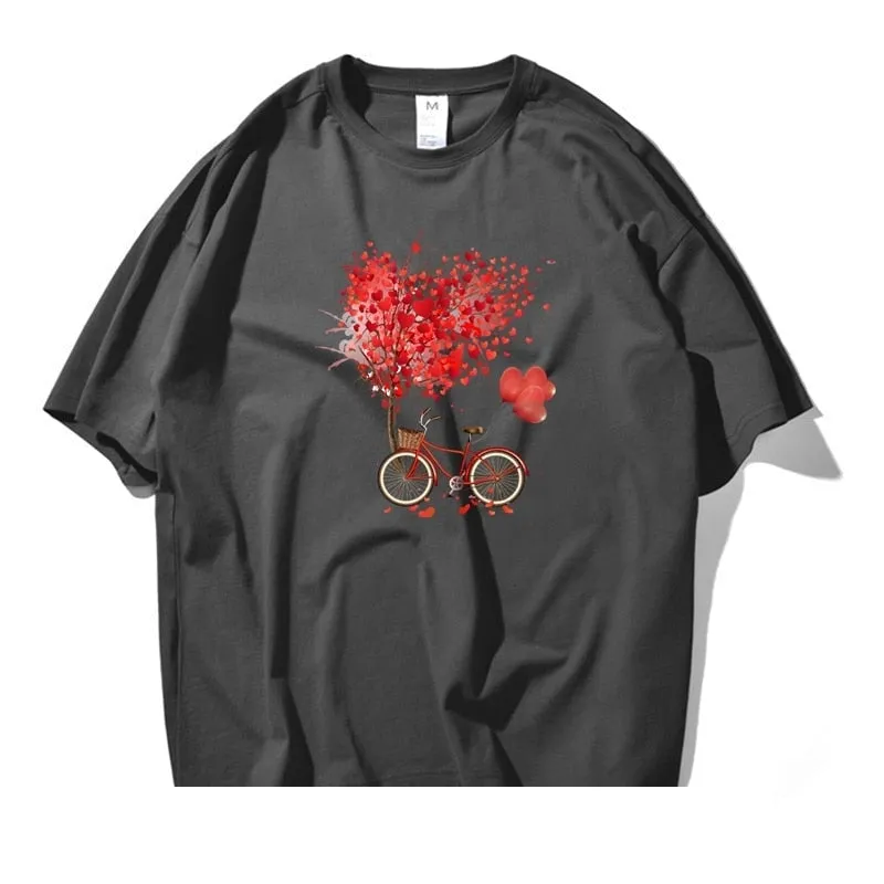 Tree Flower Bicycle Printed Short Sleeve Cotton T-shirts