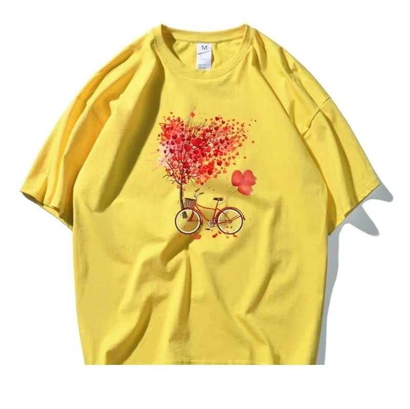 Tree Flower Bicycle Printed Short Sleeve Cotton T-shirts