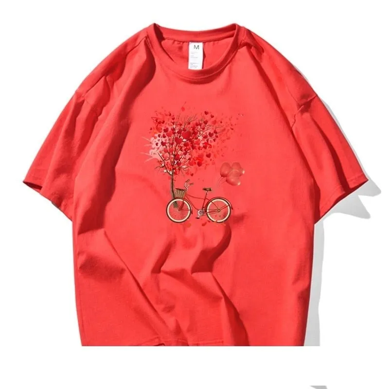 Tree Flower Bicycle Printed Short Sleeve Cotton T-shirts