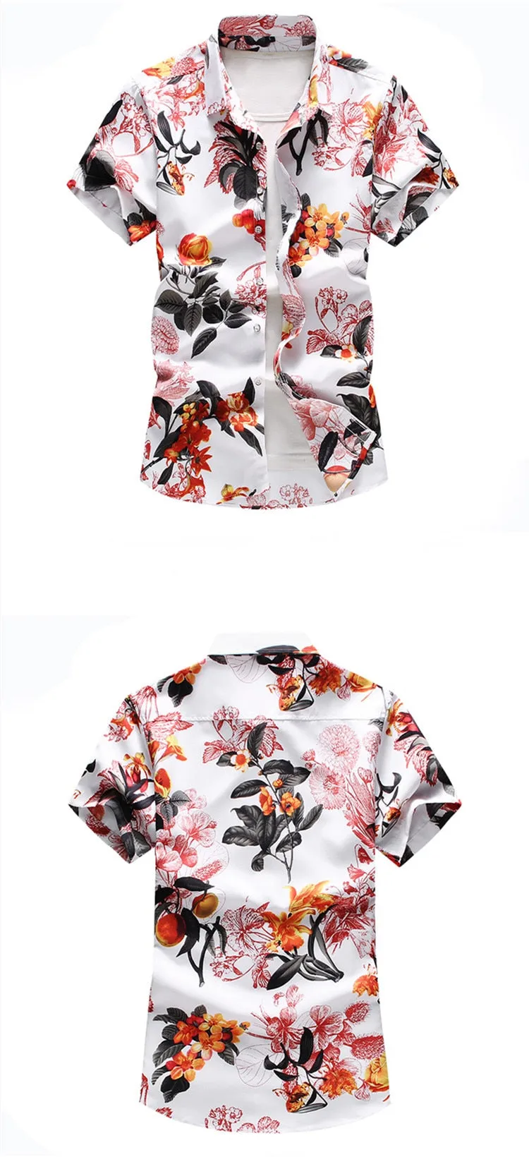 White Floral Slim Fit Short Sleeve Beachwear Shirt for Men