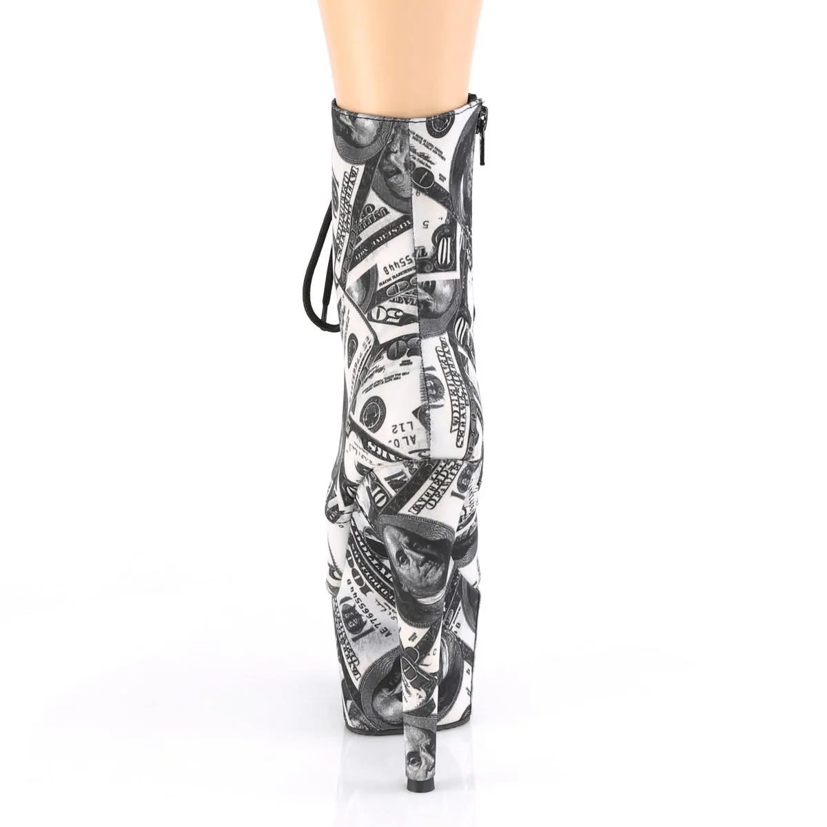 Money Print Lace-Up Platform Heeled Ankle Boots by PLEASER