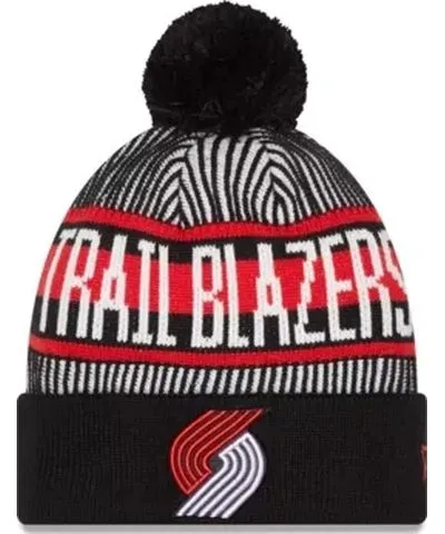 New Era Men's NBA Portland Trail Blazers Striped Cuffed Pom Knit Hat