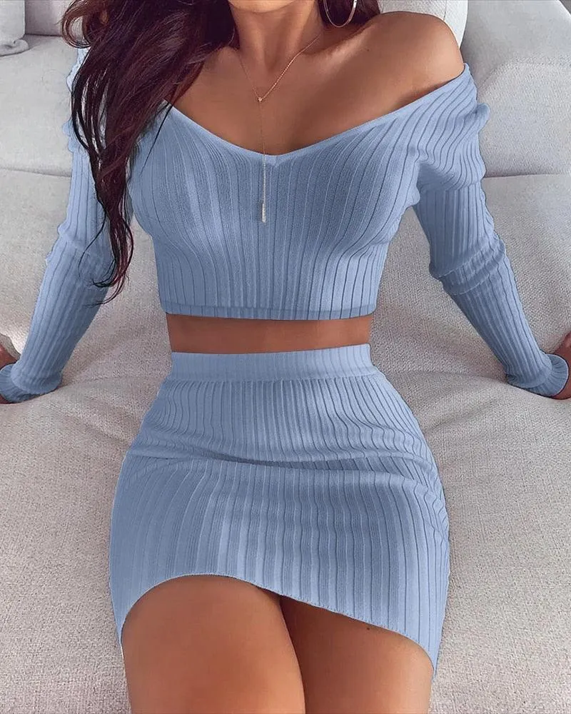 Long Sleeve Off Shoulder Bodycon Dress with Belt