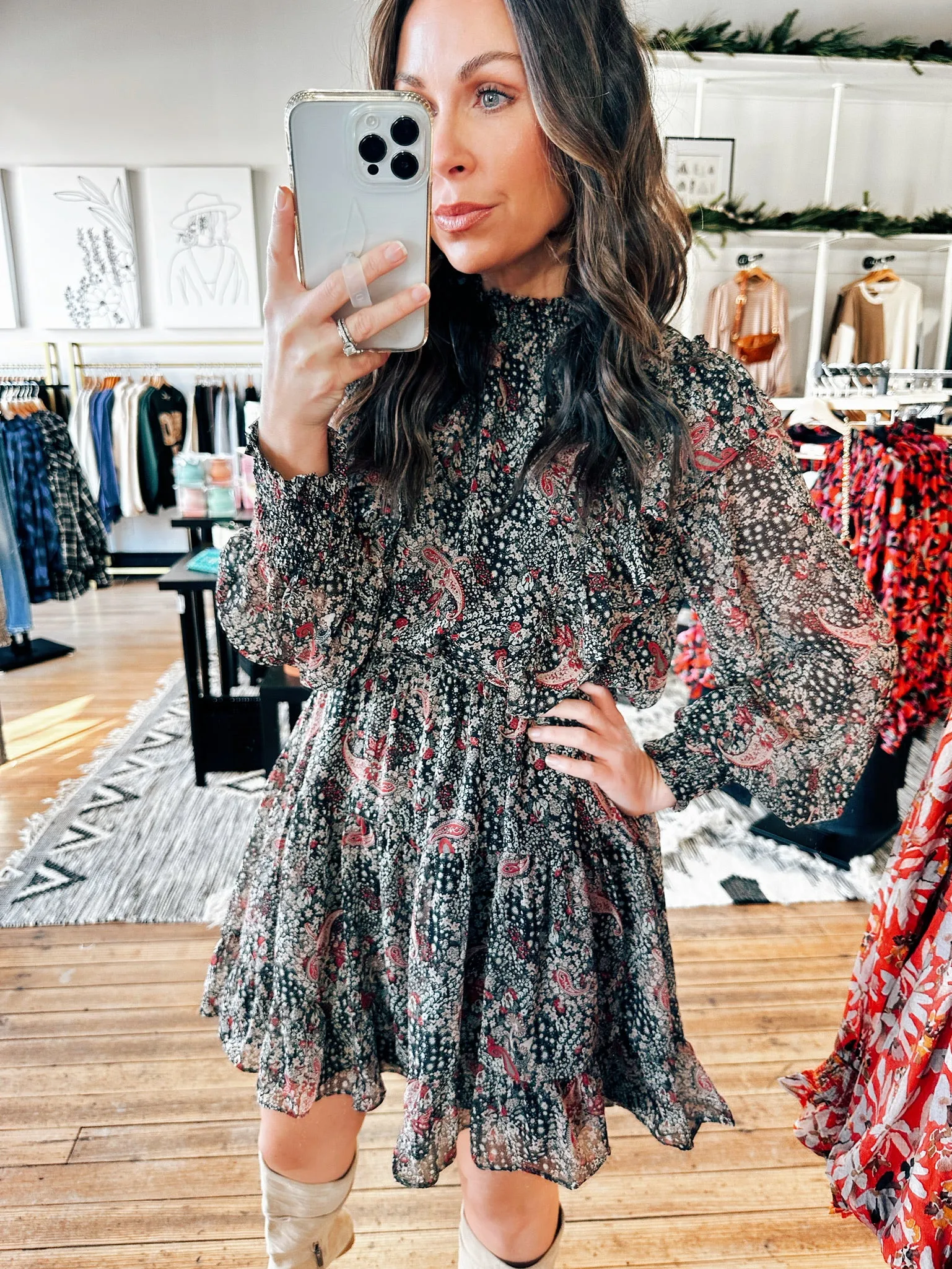 Paisley Tiered Black Dress